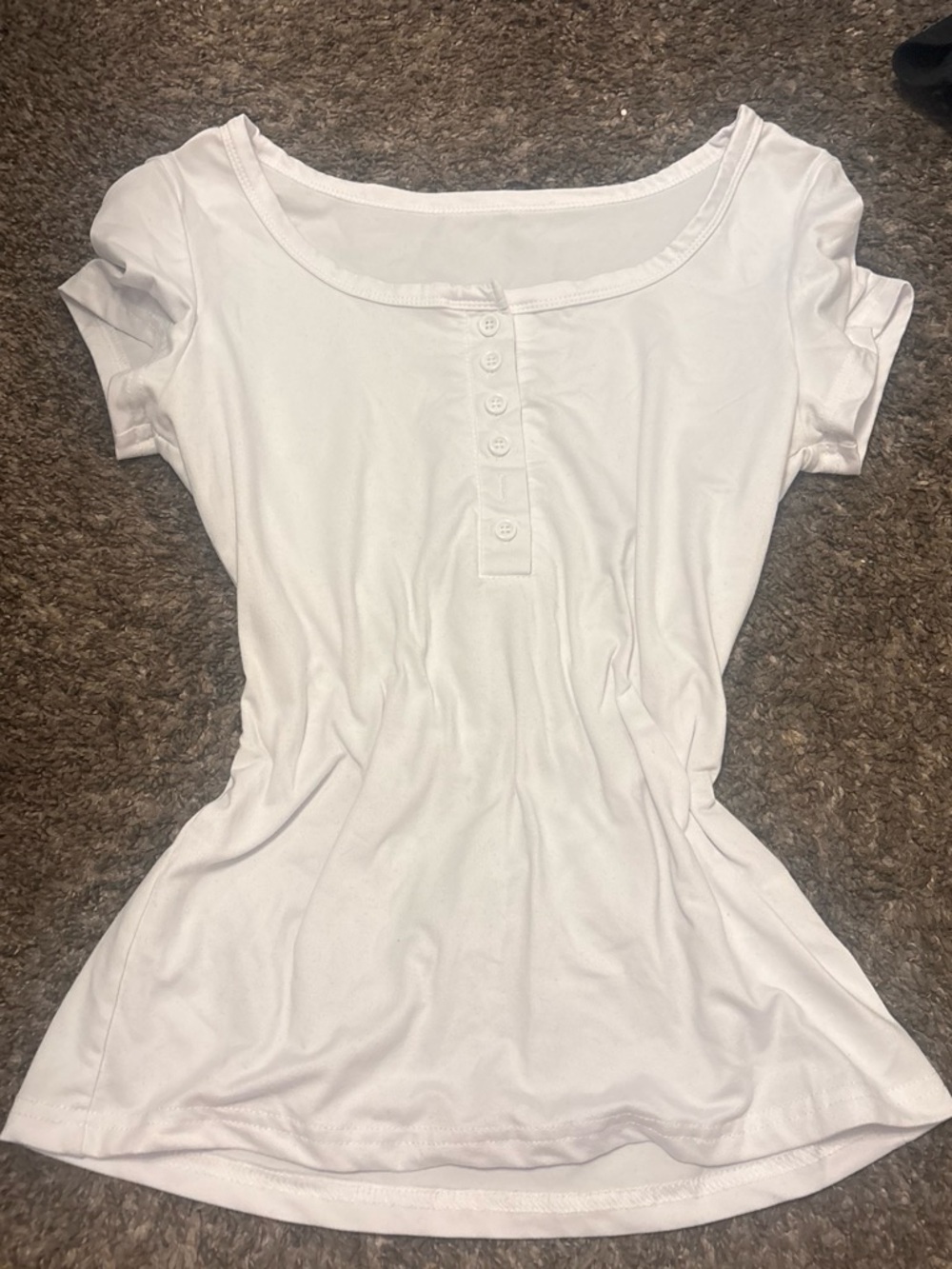 Women's White Scoop-Neck Henley Tee